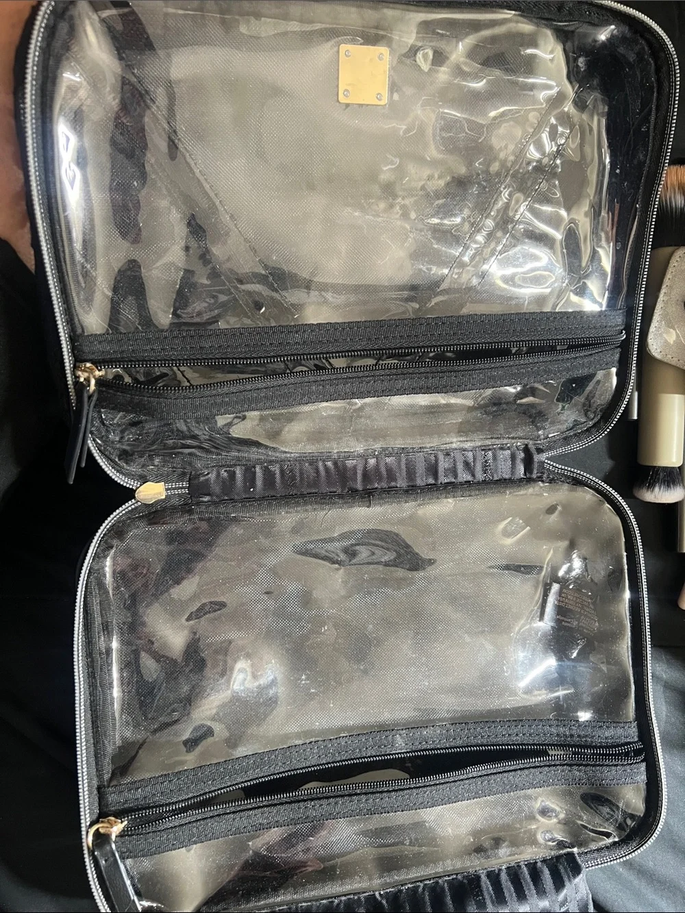 Victoria's Secret Black Lace Cosmetics Bag with Gold Logo Accent